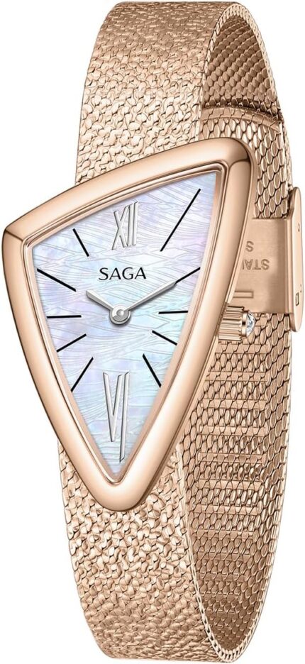 Saga sailboat womens luxury quartz watch with swiss movement roman numeral dial danube crystal stainless steel triangular case 3atm water resistant elegant gift for small wrists.jpg