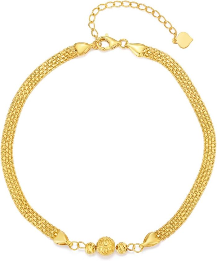 Sisgem 18k gold mesh link bracelets for women yellow gold diamond cut bead ball luxury bismark chain bracelet women jewelry gift.jpg