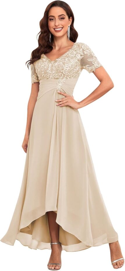 Solodish lace applique mother of the bride dresses for wedding tea length chiffon formal evening party gown.jpg
