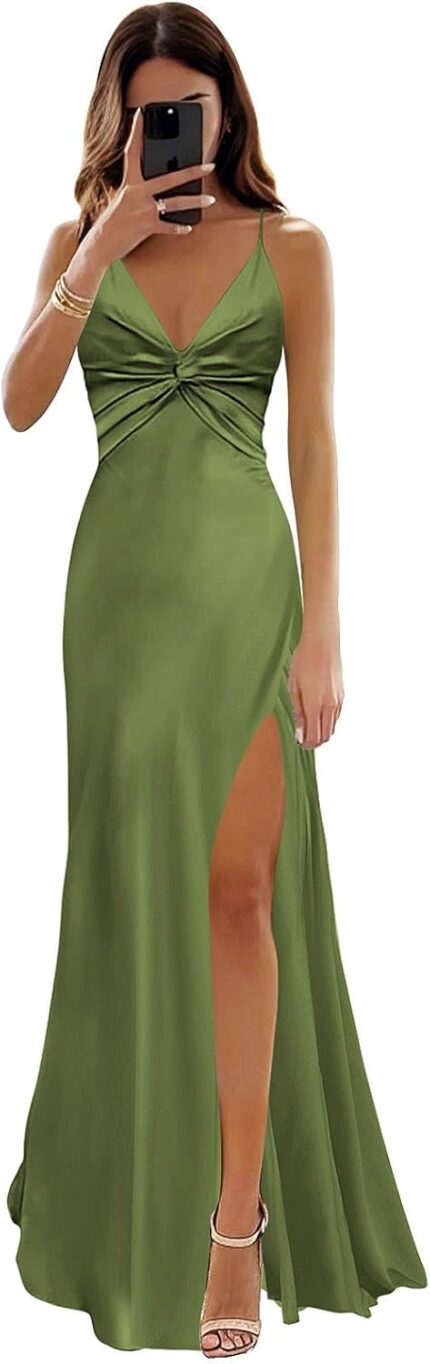 Solodish satin prom dresses long v neck corset mermaid formal evening gown with slit.jpg