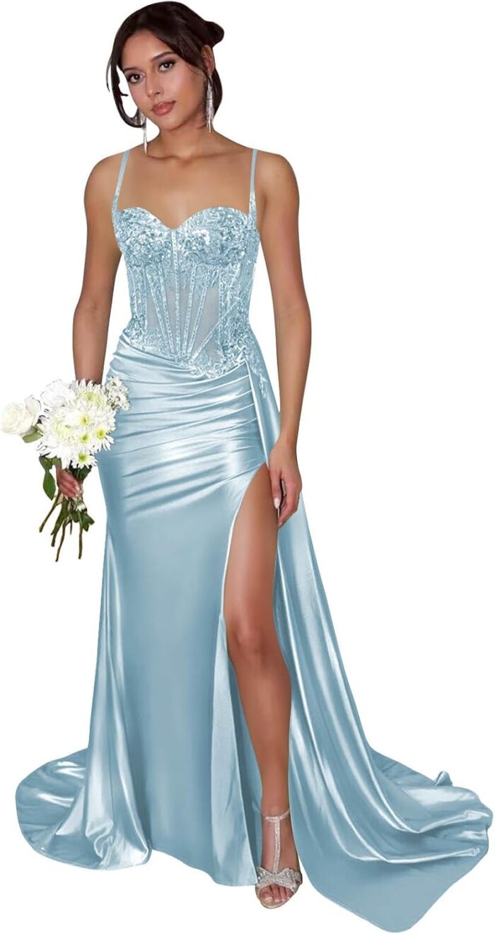 Solodish spaghetti straps lace applique prom dresses satin long formal evening party gown with slit.jpg