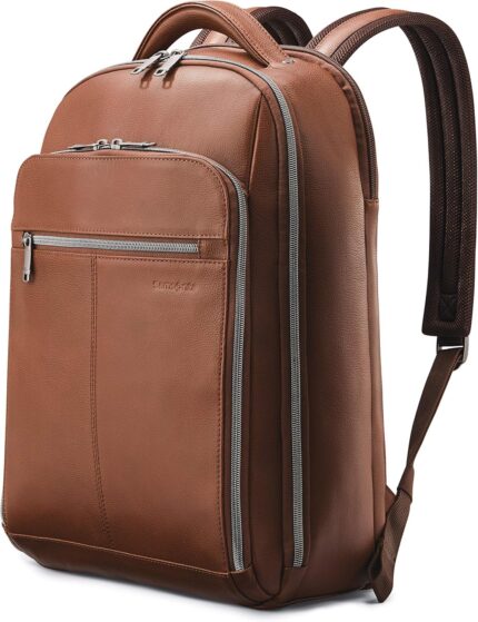 Samsonite classic leather backpack cognac one size.jpg