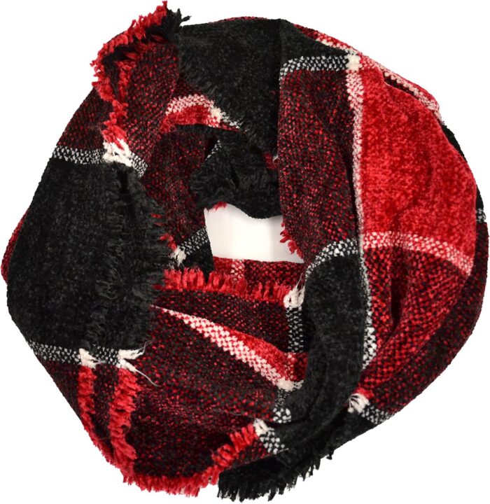 Save on product designer womens club woven chenille loop scarf red black check winter.jpg