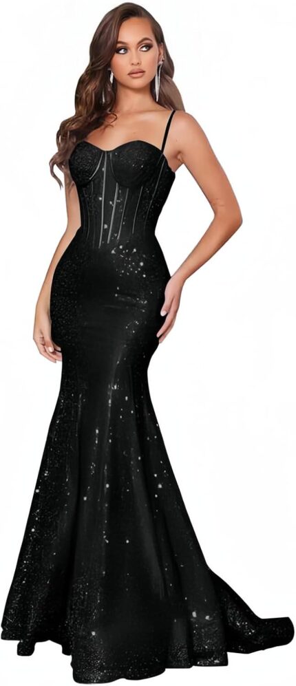 Sequin mermaid prom dresses for women spaghetti straps sparkly long evening party dresses.jpg