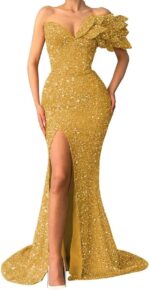 Sequin prom dresses 2025 sparkly one shoulder mermaid evening gonws formal party bridesmaid dresses for wedding.jpg