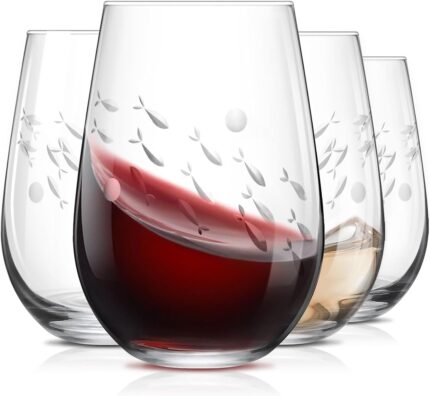 Set of 4 hand cut crystal stemless wine glasses 18oz premium glassware for red and white wine unique gifts for women men and friends fish.jpg