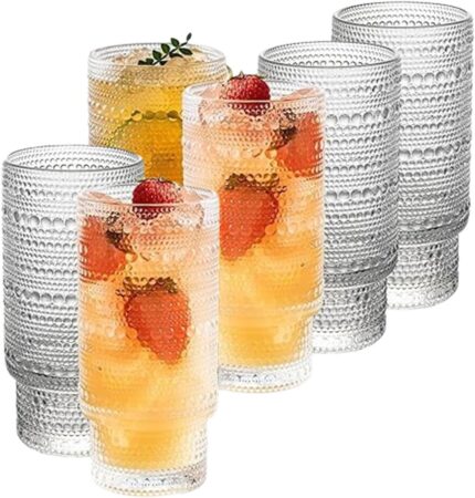 Set of 6 16oz ribbed glass cups elegant iced coffee glasses perfect for coffee whiskey cocktails beer and tea ideal kitchen accessory great gift for women set of 6.jpg