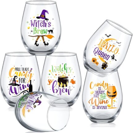 Set of 6 crystal halloween stemless wine glasses 15oz witches design clear tumblers for drinks ideal for parties and events perfect halloween gifts for men and women 6 set.jpg
