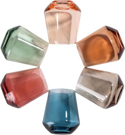 Set of 6 crystal stemless wine glasses 14oz multi color short tumblers for wine or soft drinks perfect birthday gifts for women 6 set.jpg