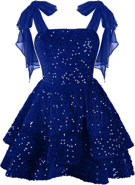 Short homecoming dresses for teens 2025 sequins prom dress with bow lw012.jpg