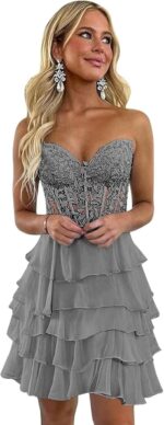 Short homecoming dresses for teens lace appliques tiered chiffon prom dress lw105.jpg