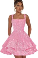 Short homecoming dresses for teens sparkly sequin spaghetti strap short prom dress sweet 16 cocktail party gown.jpg