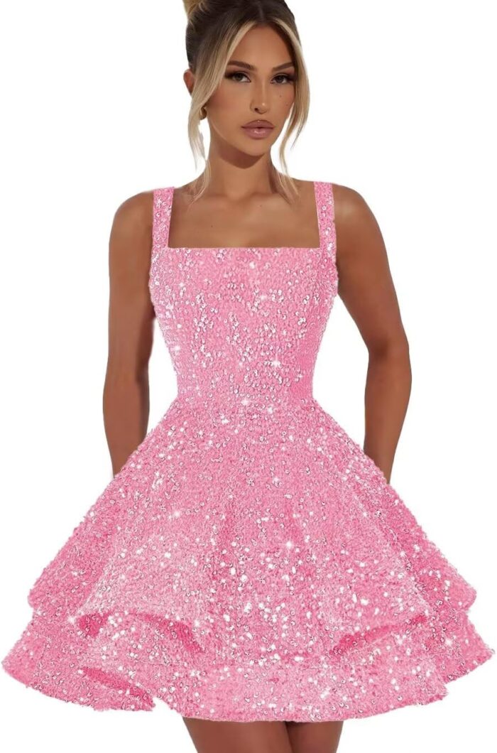 Short homecoming dresses for teens sparkly sequin spaghetti strap short prom dress sweet 16 cocktail party gown.jpg