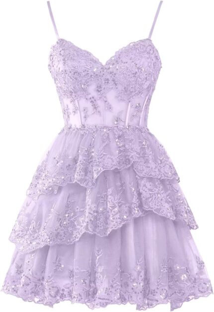 Short homecoming dresses for teens tiered sequins prom dress spaghetti straps lw089.jpg