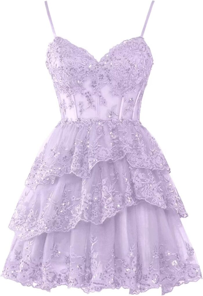 Short homecoming dresses for teens tiered sequins prom dress spaghetti straps lw089.jpg