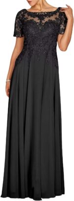 Short sleeves formal mother of the bride dress for women chiffon lace appliques mother of the groom gown for mom.jpg