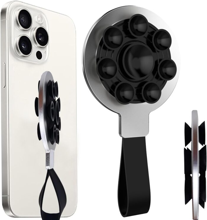 Silicone double sided universal phone holder suction octo cup buddy sticky grip cellphone case mount compatible with iphone aluminum alloy stand for selfie video tiktok gym shower kitchen.jpg
