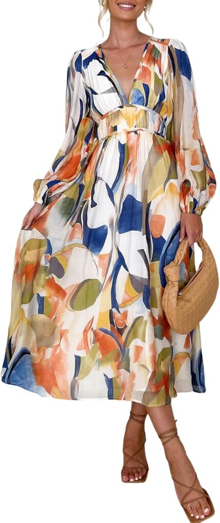 Sissyaki womens long sleeve boho floral maxi dress smocked beach flowy dress.jpg
