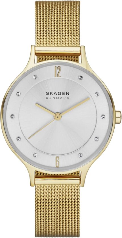 Skagen womens anita lille three hand gold stainless steel mesh band watch model skw2150.jpg