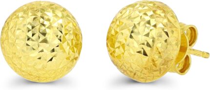 Solid 14k yellow or white gold 6mm 12mm diamond cut ball stud earrings for women 14k gold backs italian hypoallergenic studs for women.jpg