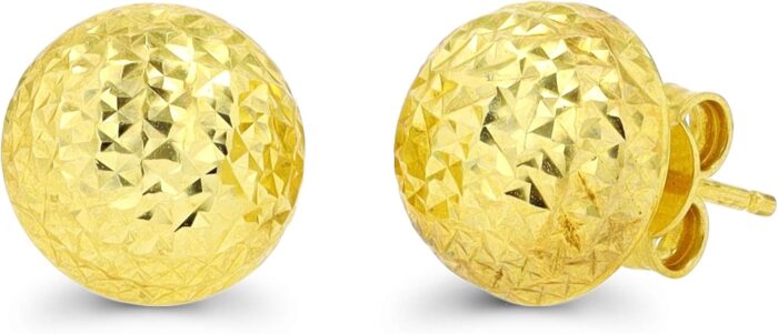 Solid 14k yellow or white gold 6mm 12mm diamond cut ball stud earrings for women 14k gold backs italian hypoallergenic studs for women.jpg