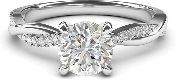 Solid 14k white gold 4 prong petite twisted vine 1.0 ct moissanite engagement ring promise bridal ring.jpg