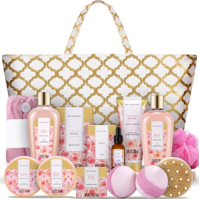 Spa luxetique spa baskets for women gift gift basket for women 15pcs rose spa sets spa kit includes bath oil bath salt bubble bath bath sets for women gift mothers gifts.jpg