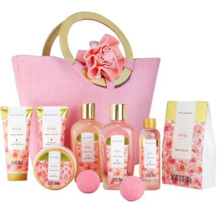 Spa luxetique spa gift set bath gift set for women 10 pcs rose bath set pink tote gift bag with shower gel bubble bath body lotion hand cream beauty gifts for women.jpg