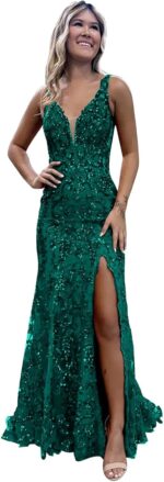 Sparkly sequins mermaid prom dresses for women strapless formal evening dress with slit.jpg