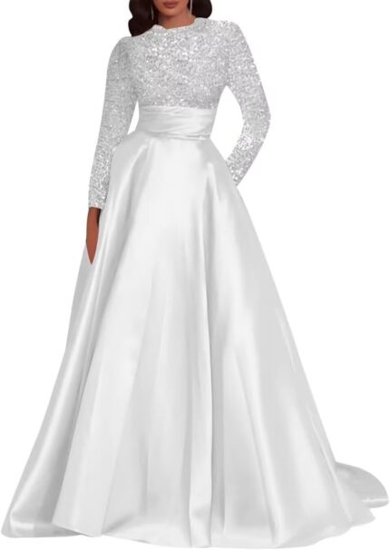 Sparkly sequins prom dresses for women 2025 long sleeve formal evening dress with pockets.jpg