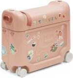 Stokke jetkids bedbox coral pink ride on suitcase for kids 2 7 years old up to 77 lbs transforms into bed includes mattress decorative stickers adjustable carrying strap.jpg