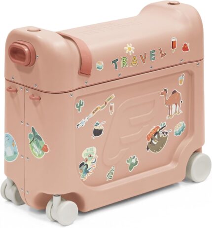 Stokke jetkids bedbox coral pink ride on suitcase for kids 2 7 years old up to 77 lbs transforms into bed includes mattress decorative stickers adjustable carrying strap.jpg