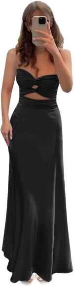 Strapless satin bridesmaid dress long cutout mermaid prom evening dresses ruched corset formal party gown y p1028.jpg