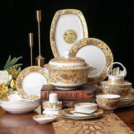 Temkin high end dinner setceramics dinnerware set 52 pieces enamel porcelain dinner set bone china plates and bowls sets for wedding gifts and family gathering.jpg