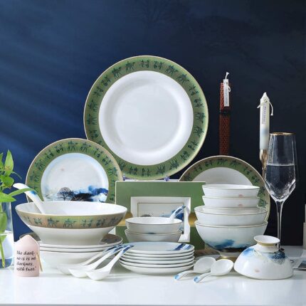 Temkin high end dinner setceramics dinnerware set bone china soup pot and cereal bowl steak plate 46 pieces light luxury style porcelain dinner sets for wedding gifts.jpg