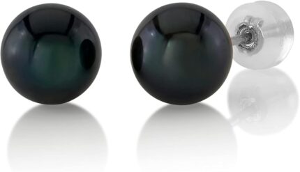 The pearl source black japanese akoya real pearl earrings for women 14k gold stud earrings hypoallergenic earrings with genuine cultured pearls pearl gifts for anniversary.jpg