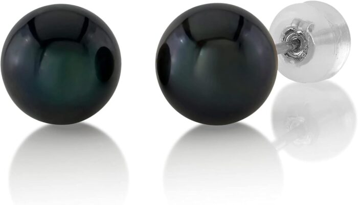The pearl source black japanese akoya real pearl earrings for women 14k gold stud earrings hypoallergenic earrings with genuine cultured pearls pearl gifts for anniversary.jpg