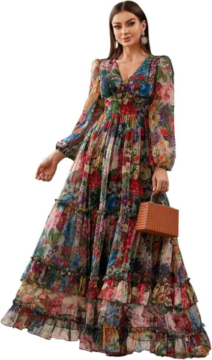 Toleen summer casual dresses for women 2024 spring fashion boho v neck long sleeve ruffle floral print elegant maxi dress.jpg