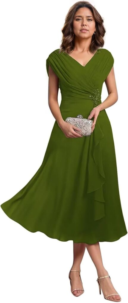Tea length mother of the bride dresses for women chiffon prom gown lace appliques cap sleeve evening party gown wedding.jpg