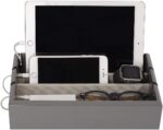 Tech tray luxury personal electronics organizer designer lacquered wood stand display stores charges multiple devices including tablets iphone ipad and smart watches royal grey.jpg