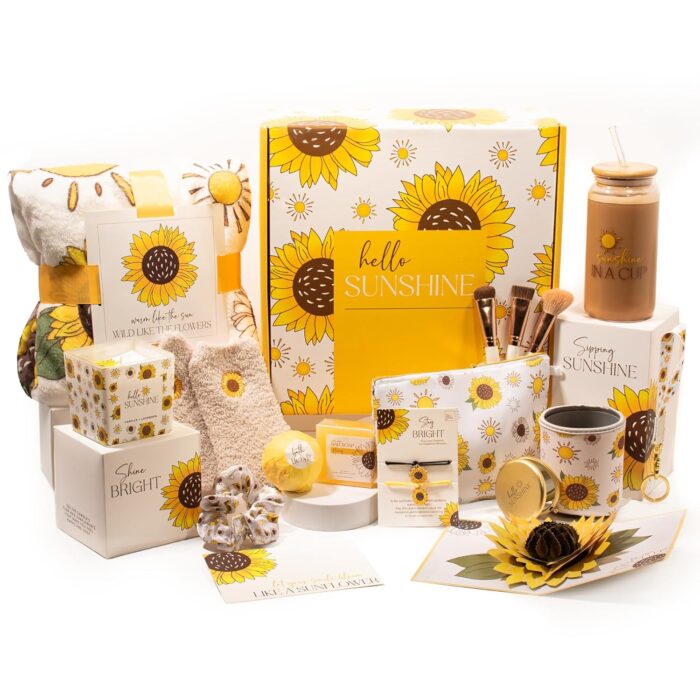 The love crate co sunflower gifts for women 15pc gift box for birthdays get well soon basket thinking of you care package sunshine and wellness presents for women.jpg