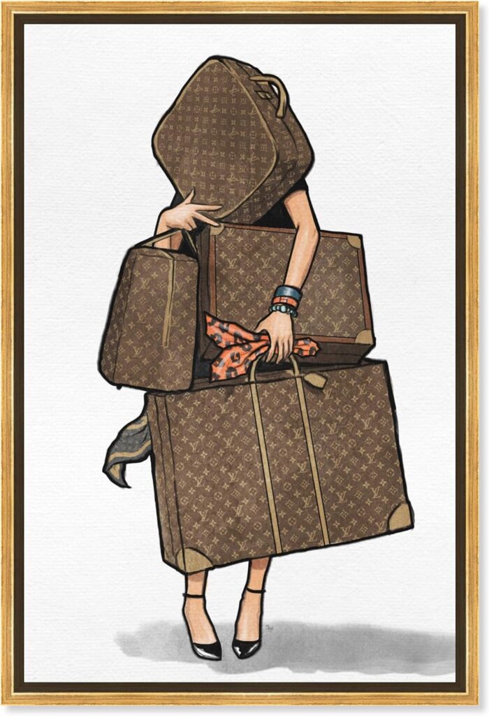 The oliver gal artist co. fashion and glam framed wall art canvas prints bags orange travel essentials home decor 36 in x 54 in brown white.jpg