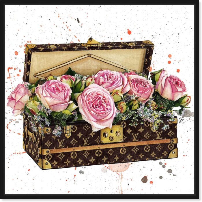 The oliver gal artist co. fashion and glam wall art canvas prints doll memories trunk full of flowers travel essentials home decor 16 in x 16 in pink brown.jpg