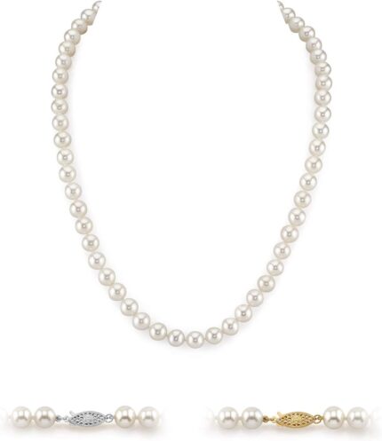 The pearl source 14k gold aaaa quality round white freshwater cultured pearl necklace for women in 18 princess length.jpg