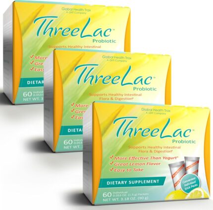 Threelac lemon probiotic drink mix for digestive health advanced probiotic powder formula for men women and kids immune support gut balance non gmo 180 packets.jpg