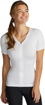 Tommie copper womens short sleeve v neck compression shirt with front zipper – posture corrector back shoulder support.jpg