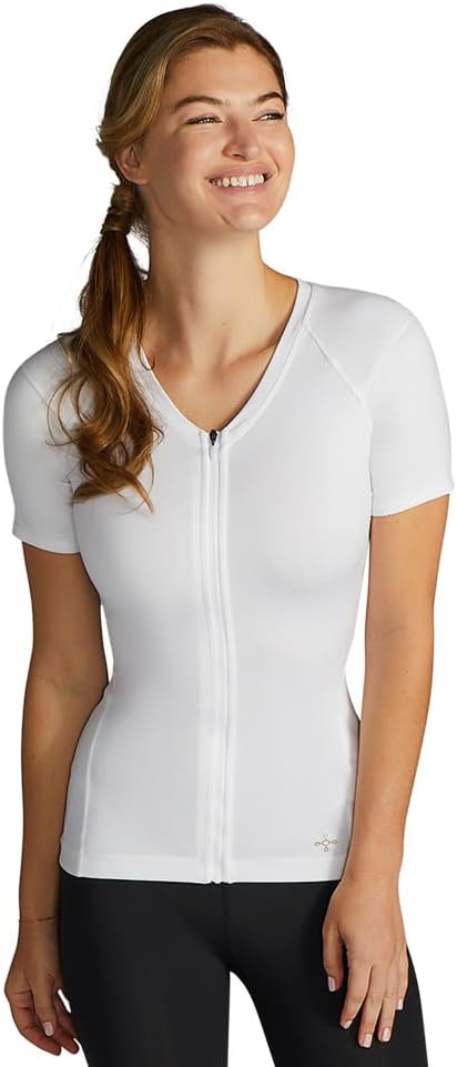 Tommie copper womens short sleeve v neck compression shirt with front zipper – posture corrector back shoulder support.jpg