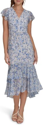 Tommy hilfiger womens flutter sleeve high low tiered skirt dress.jpg