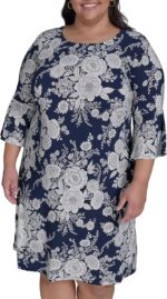 Tommy hilfiger womens round neck printed bell sleeve dress.jpg