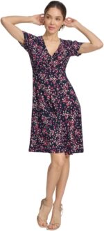 Tommy hilfiger womens ruched short sleeve v neck a line mini dress.jpg
